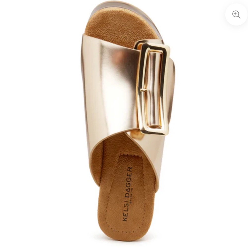 Kelsi Dagger Metallic Gold Slide Sandals with Buckle